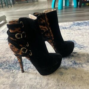 Animale Black and Leopard Print Heeled Boots